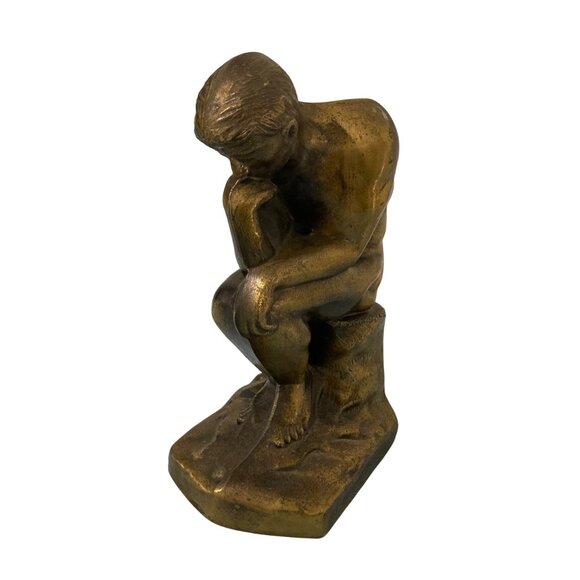 Rodin’s The Thinker Sculpture Bronzed Metal 1928 Statement Bookend Figurine - Picture 5 of 6